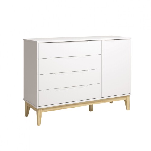 Cómoda 4 Cajones 1 Puerta Infantil - Elfe Blanco