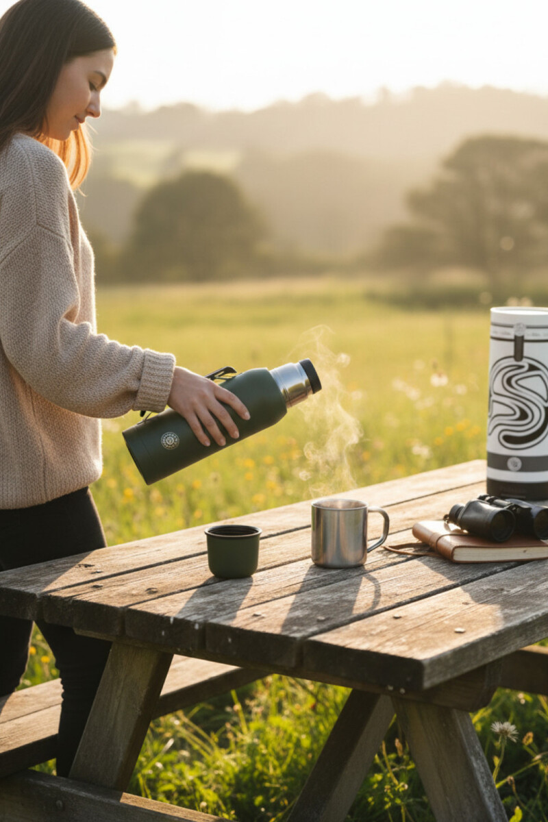 Termo de acero con manija verde