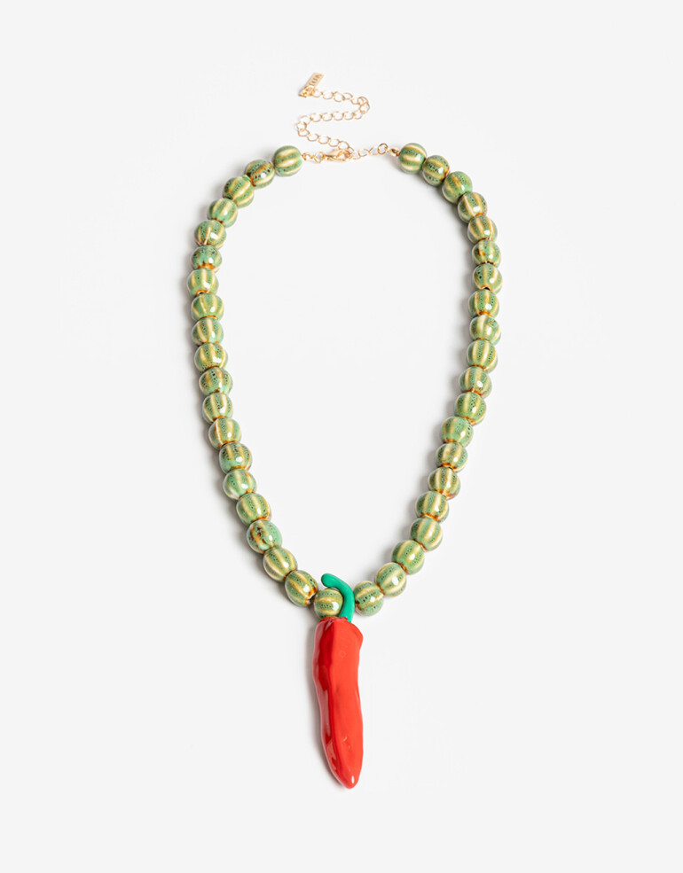 Collares Cortos Color Collar Con Dije De Pimiento - Combinacion Multicolor