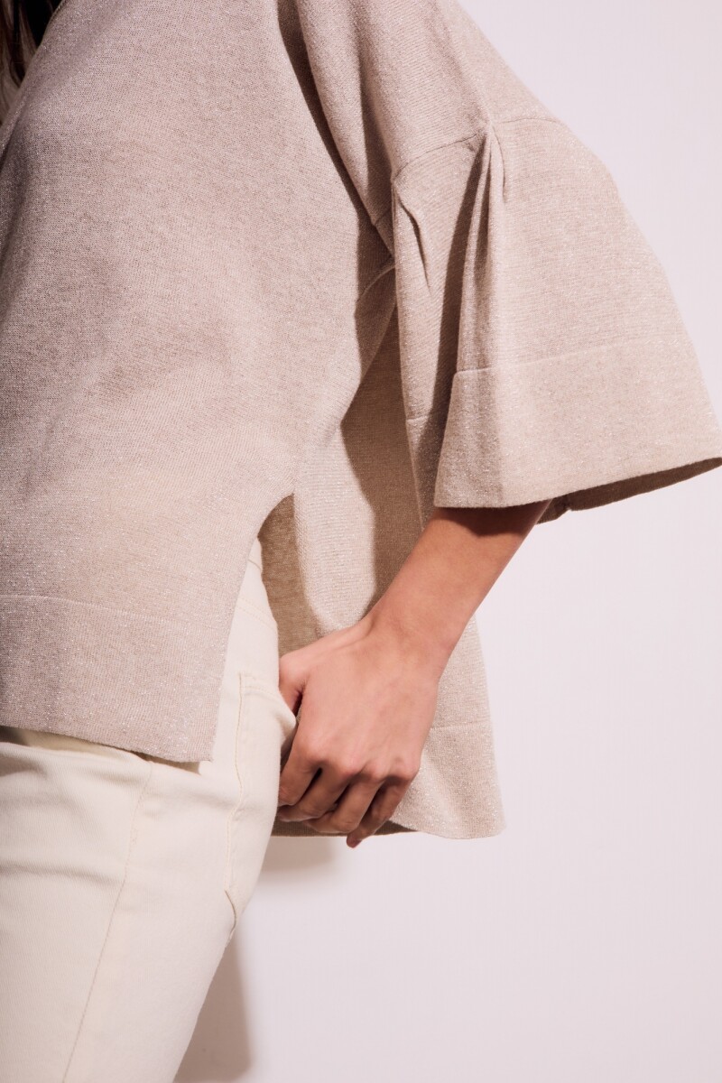 Sweater Manga Volado Beige Melange