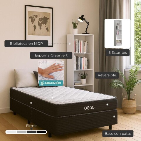 Combo de Dormitorio Sommier Super Mega de 1 Plaza y Media 1 Repisa 5 Estantes Reversible con Refuerzo Grauniert® - Blanco Combo de Dormitorio Sommier Super Mega de 1 Plaza y Media 1 Repisa 5 Estantes Reversible con Refuerzo Grauniert® - Blanco