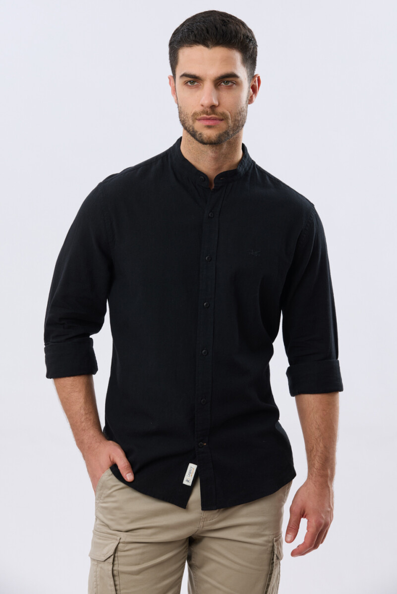 CAMISA LISA DE LINO CUELLO MAO - Negro 