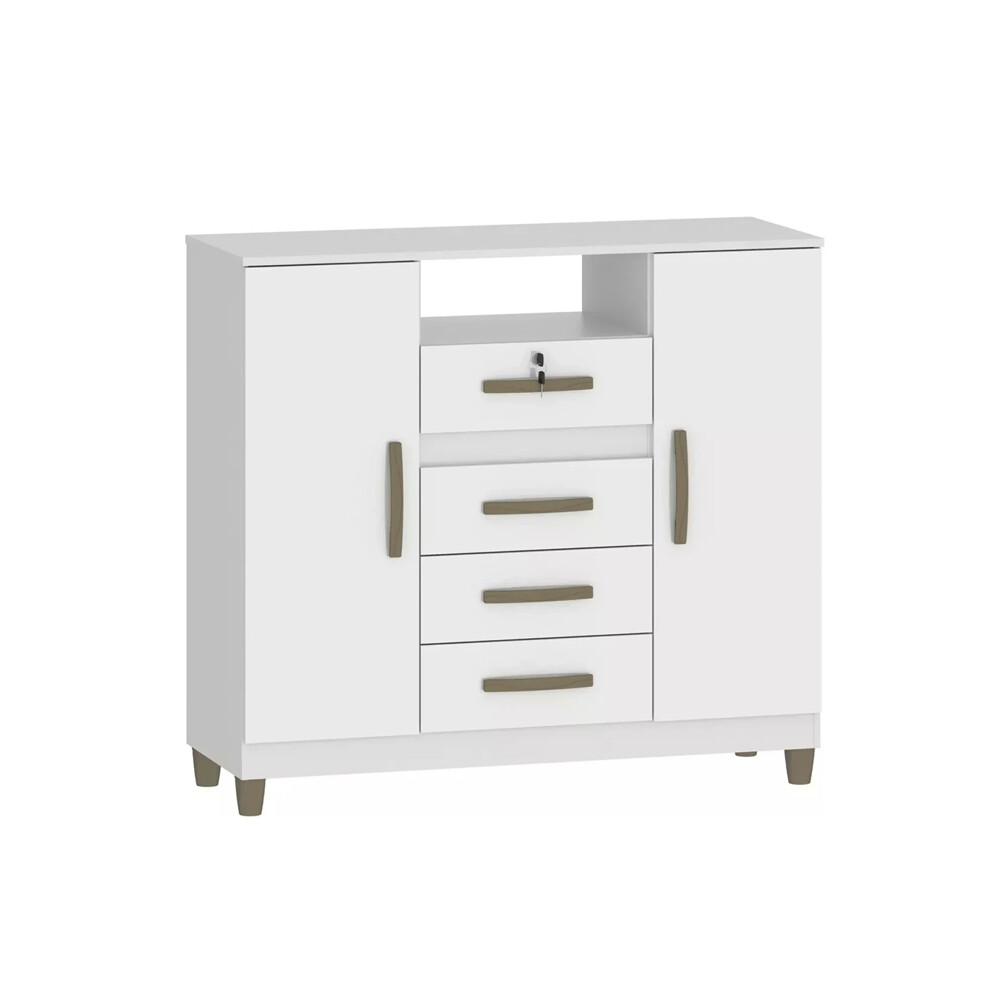 Cómoda cajonera 4 cajones 2 puertas - Con llave BLANCO