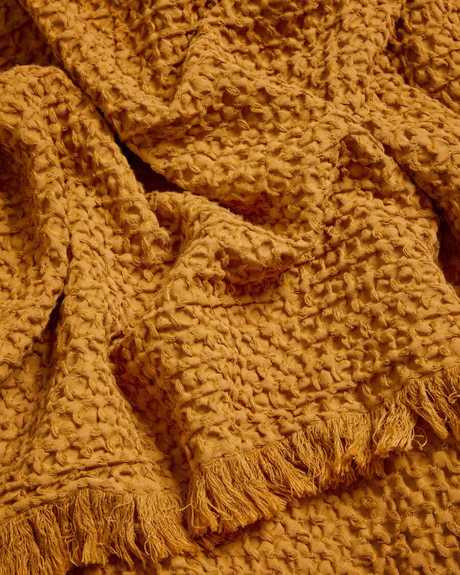Manta Nulina 100% algodón waffle mostaza 130 x 170 cm