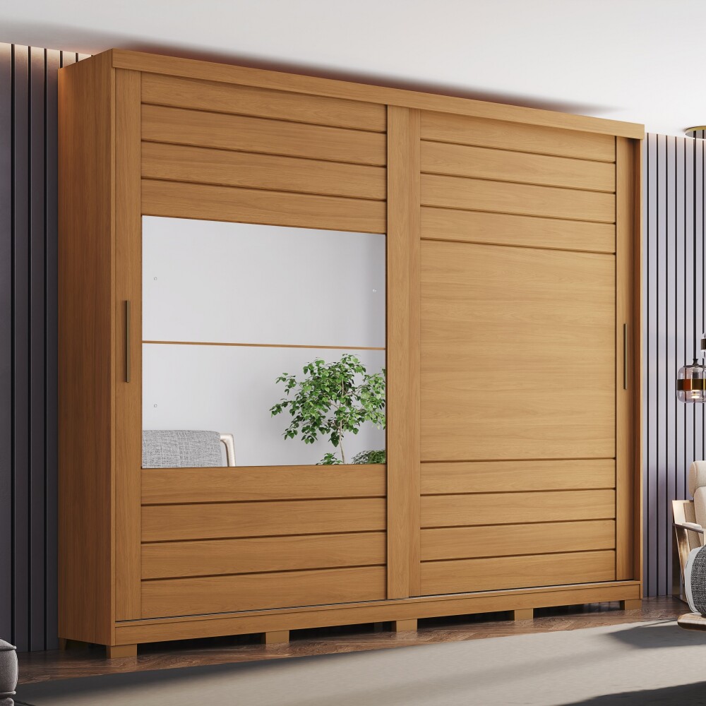 ROPERO CAYMAN 2 PUERTAS 6 CAJONES INTERNOS 1 ESPEJO GUARDARROPA CLOSET ARMARIO 100% MDF COLOR MADERA