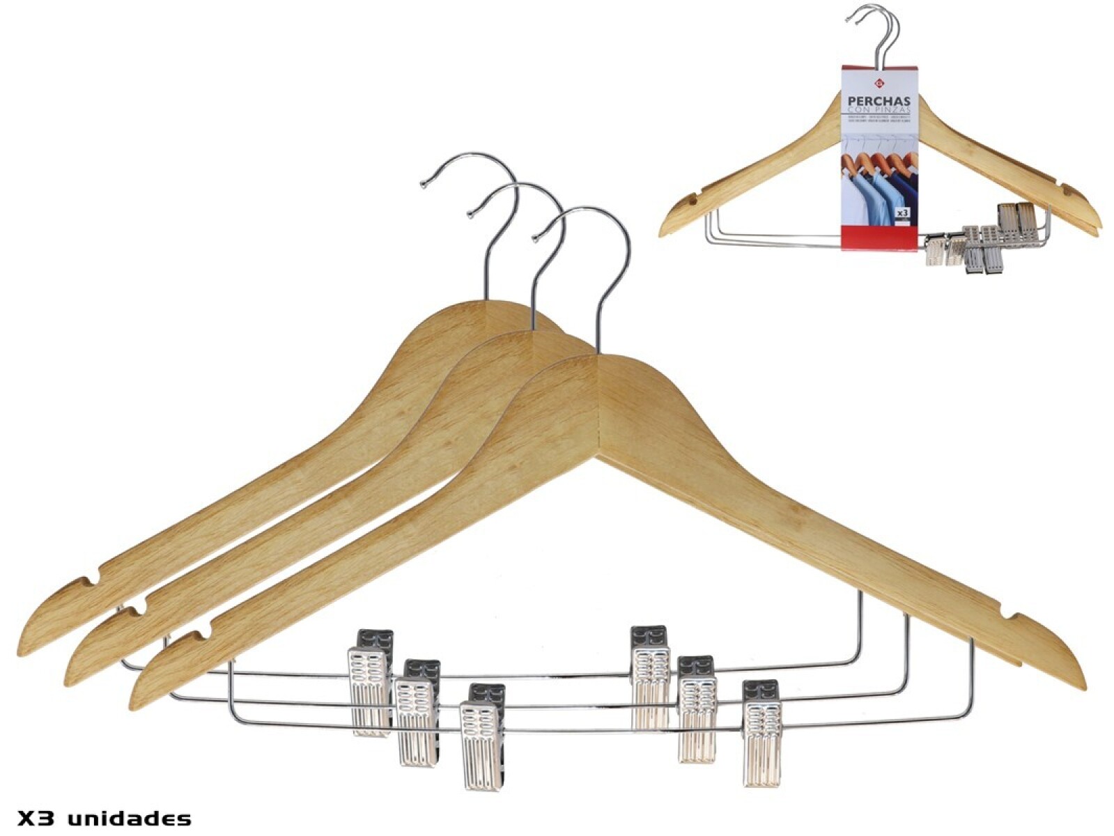 Perchas x3 C/ Pinzas -Arce 