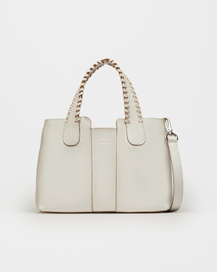 Cartera de mano The Braided en cuero graneado Blanco