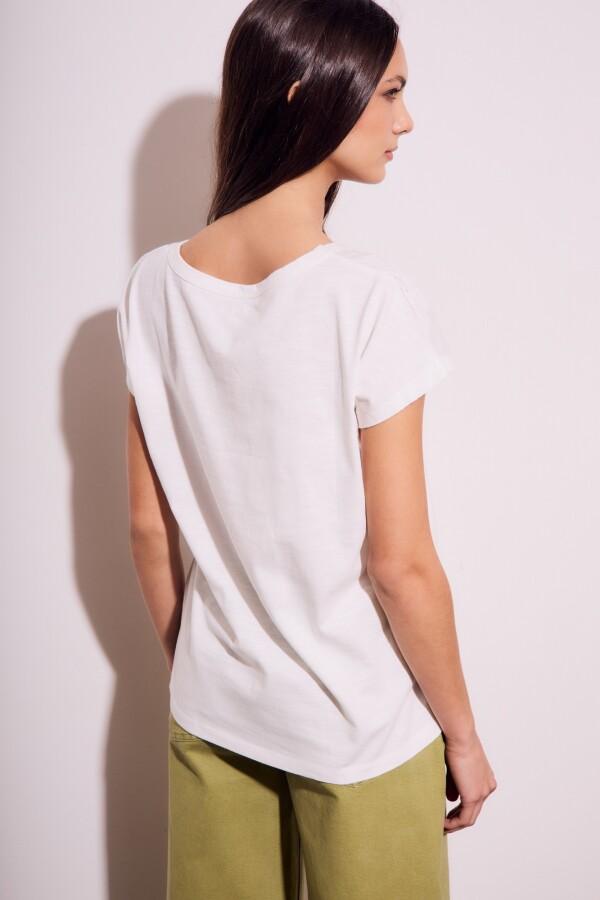 Remera Bordada Alodón Flame Nácar