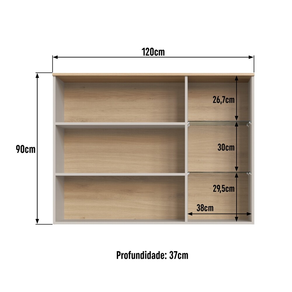 Aéreo Everest con 2 puertas y estante de vidrio1,20 m Color: Carvalho/Panna Aéreo Everest Con 2 Puertas Y Estante De Vidrio1,20 M Color: Carvalho/panna