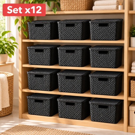 Set x12 caja organizadora simil ratán 7lts NEGRO