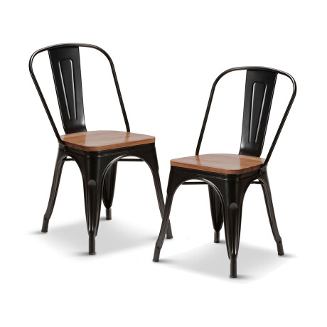 Set X2 Silla Tolix asiento en madera vintage NEGRO