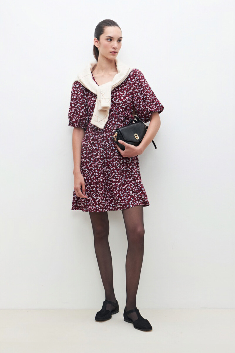 Vestido midi estampa floral - bordo 