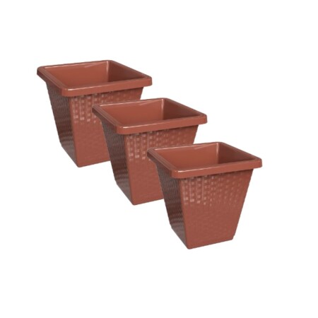 MACETA CUADRADA RATTAN x3 14LTS MARRÓN
