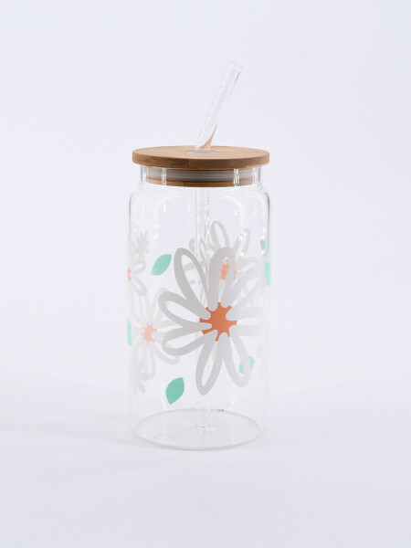 VASO VIDRIO CON SORBITO Y TAPA BAMBOO TRANSPARENTE