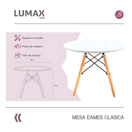 Juego de comedor Con Mesa Circular de 80cm + 4 Sillas Eames Blanco/Blanco