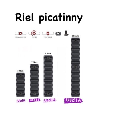 Riel Picatinny 9 slots tipo M-LOK Riel Picatinny 9 slots tipo M-LOK