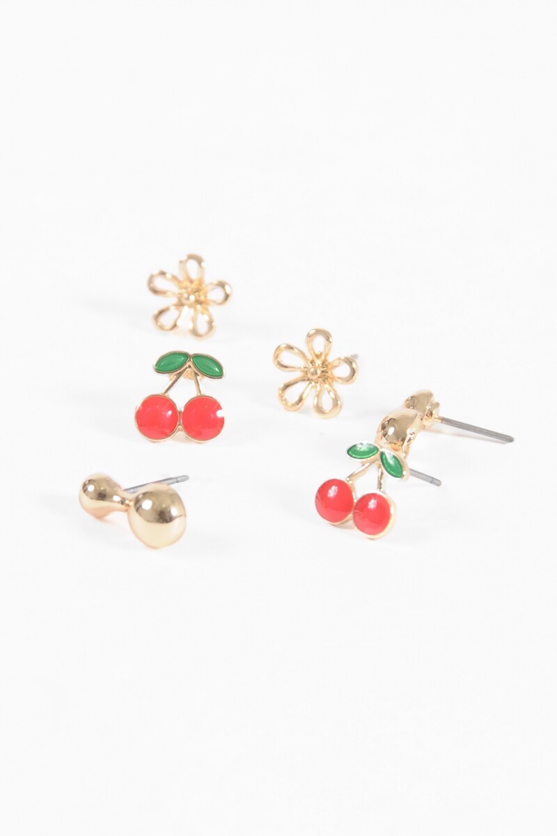 Set de caravanas cherry flor dorado