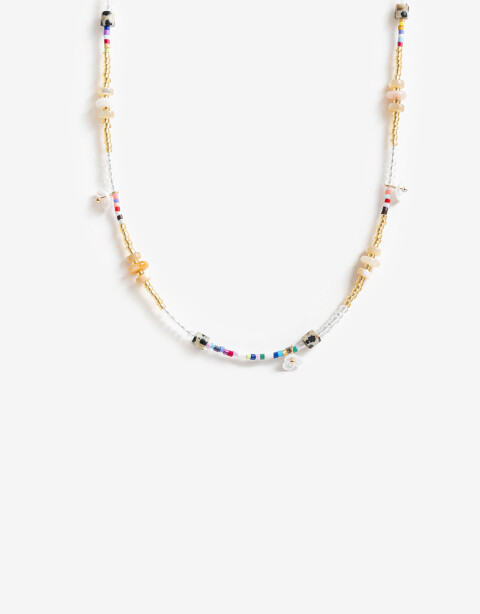 Collares Cortos Canutillos Collar Con Beads Floral - Dorado