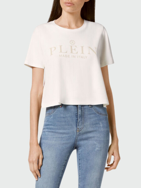 PHILIPP PLEIN - camiseta corta dorada Iconic Plein Blanco