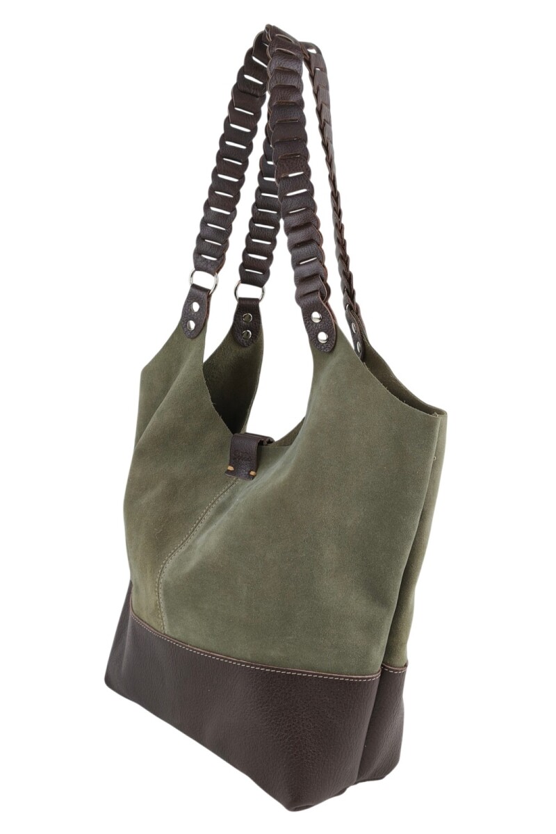 Tote bag de cuero con gamuza Verde