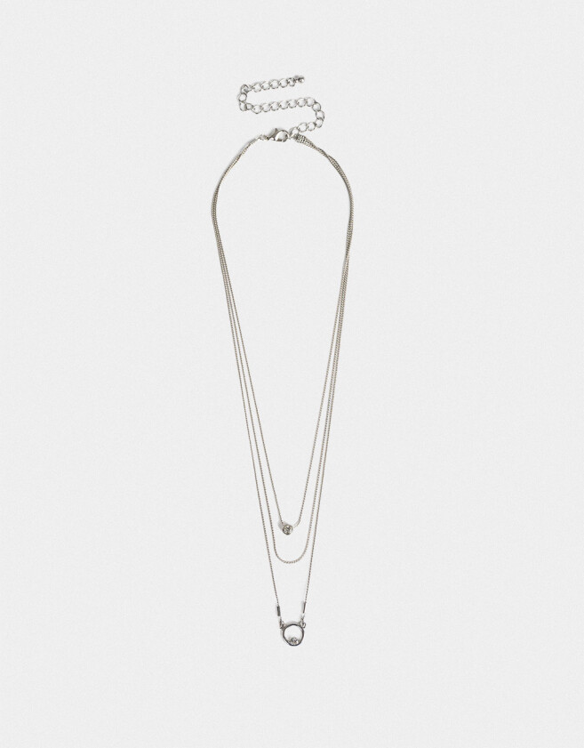 Collares Cortos Con strass Collar Corto Multicadena Strass - Plateado