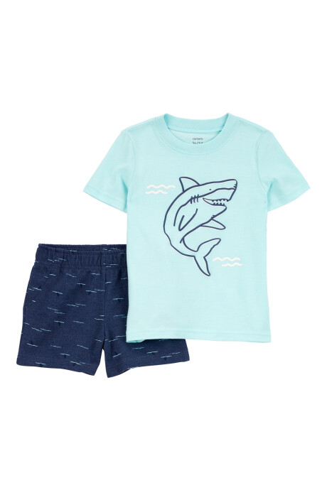 Set dos piezas de algodón, short y remera, diseño tiburón Sin color