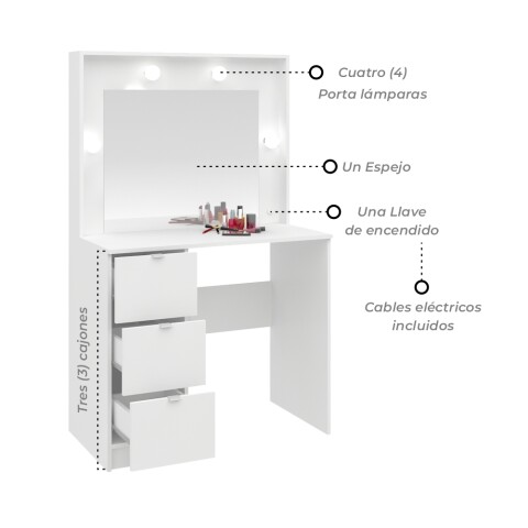 Mueble Tocador Con Espejo Porta Lámparas Luz Maquillaje Con Cajones - MDP - Blanco Mueble Tocador Con Espejo Porta Lámparas Luz Maquillaje Con Cajones - MDP - Blanco