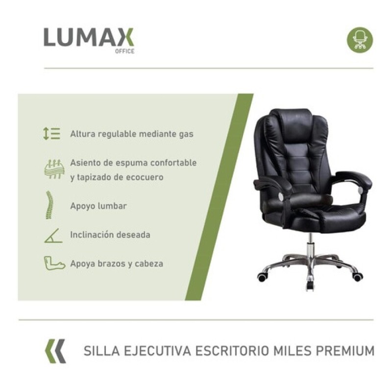 Silla Ejecutiva Lumax Miles En Cuero Con Inclinación Ergonómica Y Ajuste De Bloqueo Negro