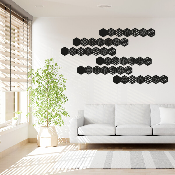 Set Cuadro Calado Mural gigante Moderno Living Decorativo Hexagonos Madera MDF Imback Color Negro Set Cuadro Calado Mural gigante Moderno Living Decorativo Hexagonos Madera MDF Imback Color Negro