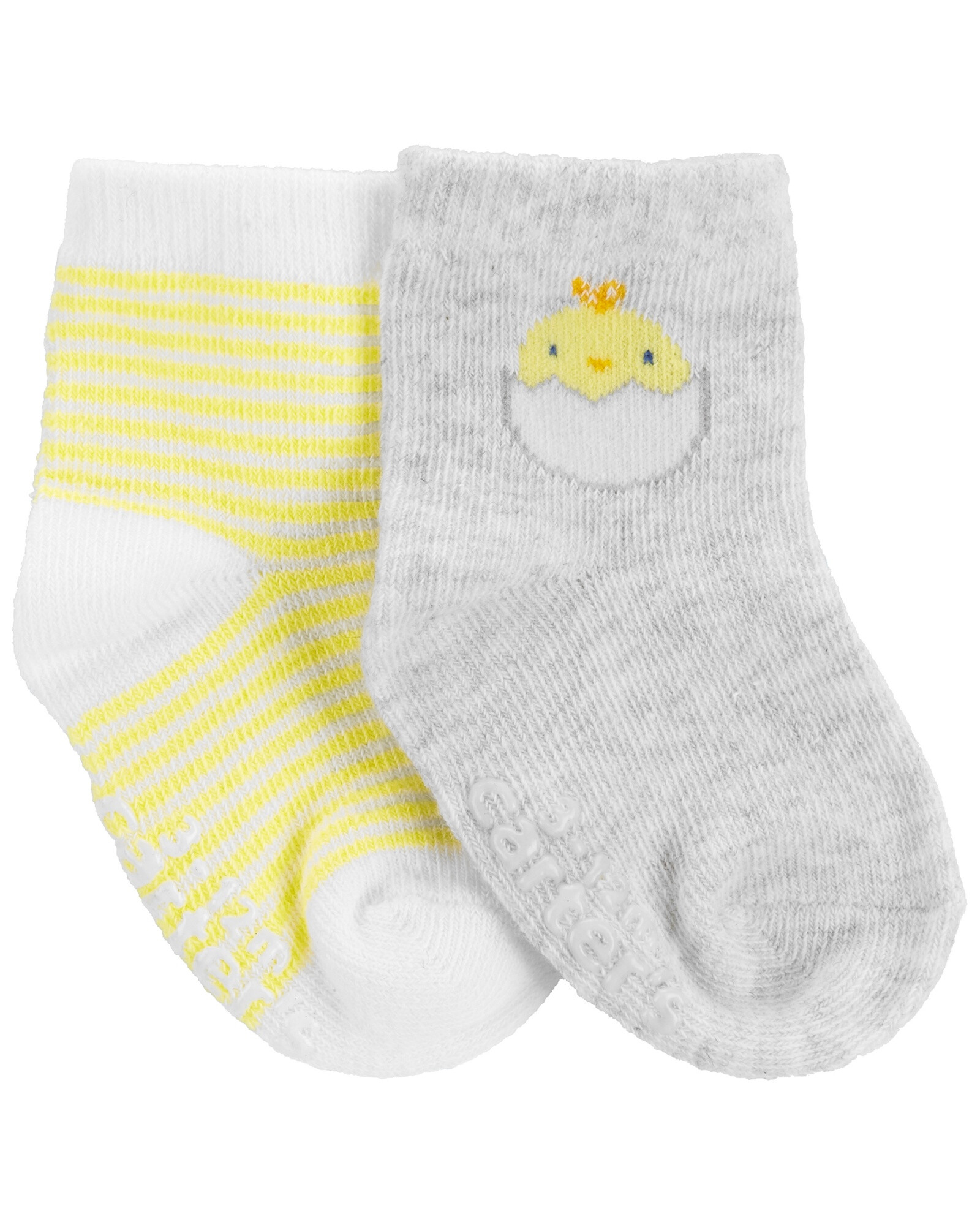 Pack dos pares de medias de algodón, antideslizantes, diseño pollito Sin color