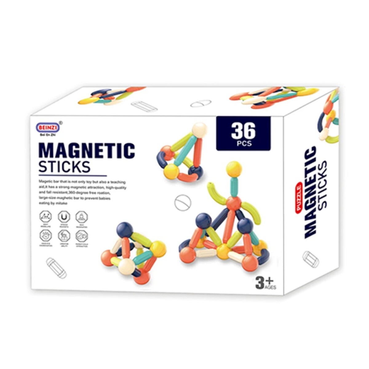 Bloques Construcción Magnéticos Didácticos Multiformas 36Pzs - Multicolor 