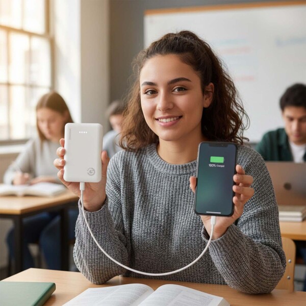 Cargador Portatil Power Bank Led Usb C 5000ma Cable Goldtech Color Blanco