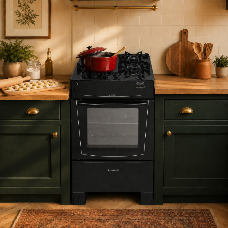 Cocina A Gas James 4 Hornallas Con Mesada De Vidrio Negra C 690 V Cocina A Gas James 4 Hornallas Con Mesada De Vidrio Negra C 690 V