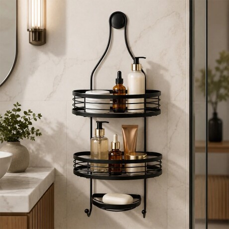 Organizador Colgante para Ducha de 2 Niveles con Jabonera – Acero Negro Organizador Colgante para Ducha de 2 Niveles con Jabonera – Acero Negro