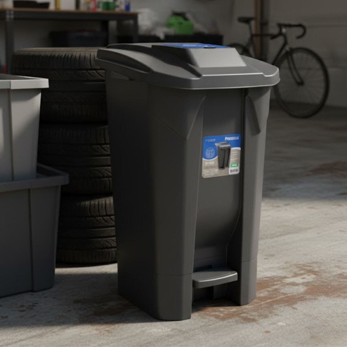 Tarro de residuos con ruedas y pedal 120 lts - AZUL 