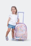 Mochila escolar con ruedas estampada Rosa
