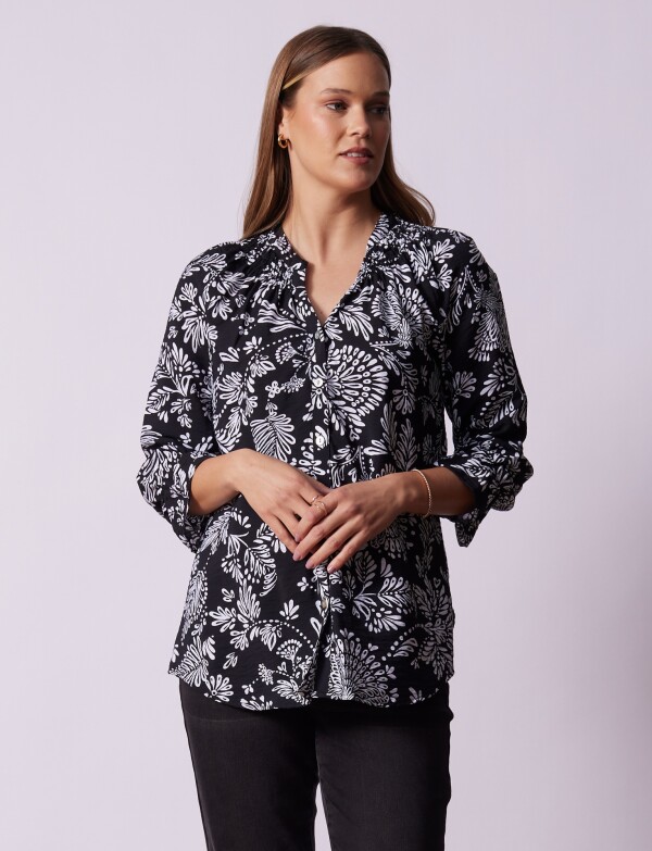 Blusa Botones Print NEGRO/BLANCO