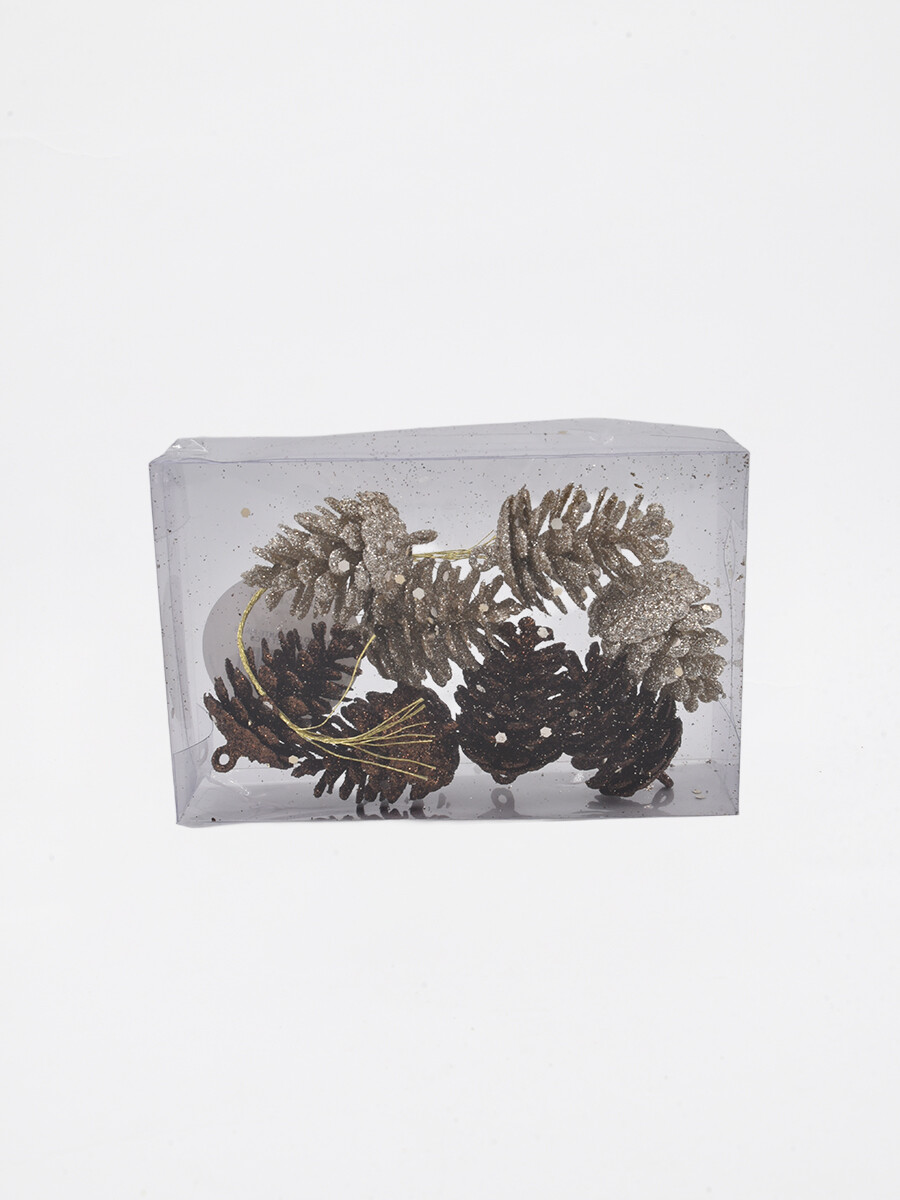 ADORNO COLGANTE PIÑAS SET X 8 - MARRON 