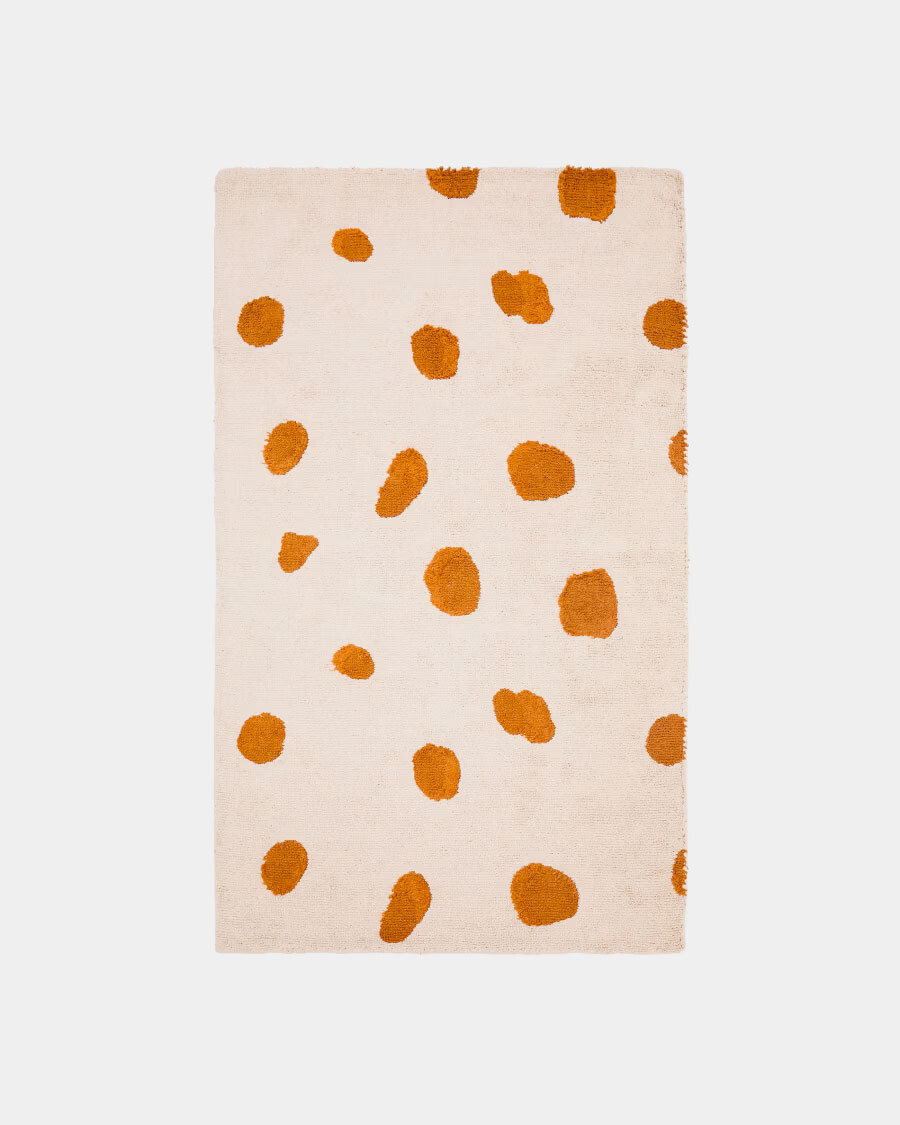 Alfombra Tandani de algodón beige con diseño de guepardo naranja 90 x 150 cm Alfombra Tandani de algodón beige con diseño de guepardo naranja 90 x 150 cm