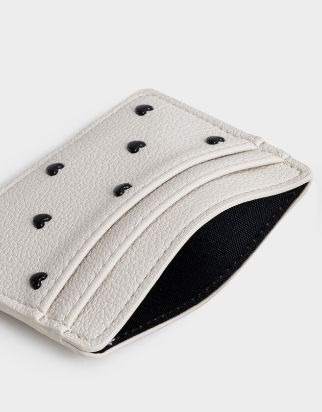 Tarjeteros Tarjetero Con Tachas Corazón - Blanco Crudo