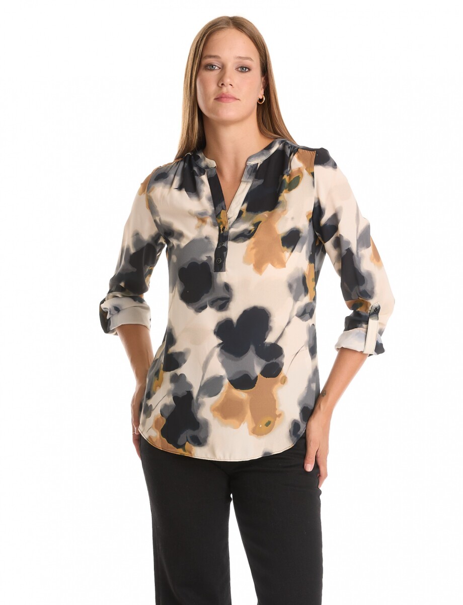 Blusa Botones Print - Multi/beige 