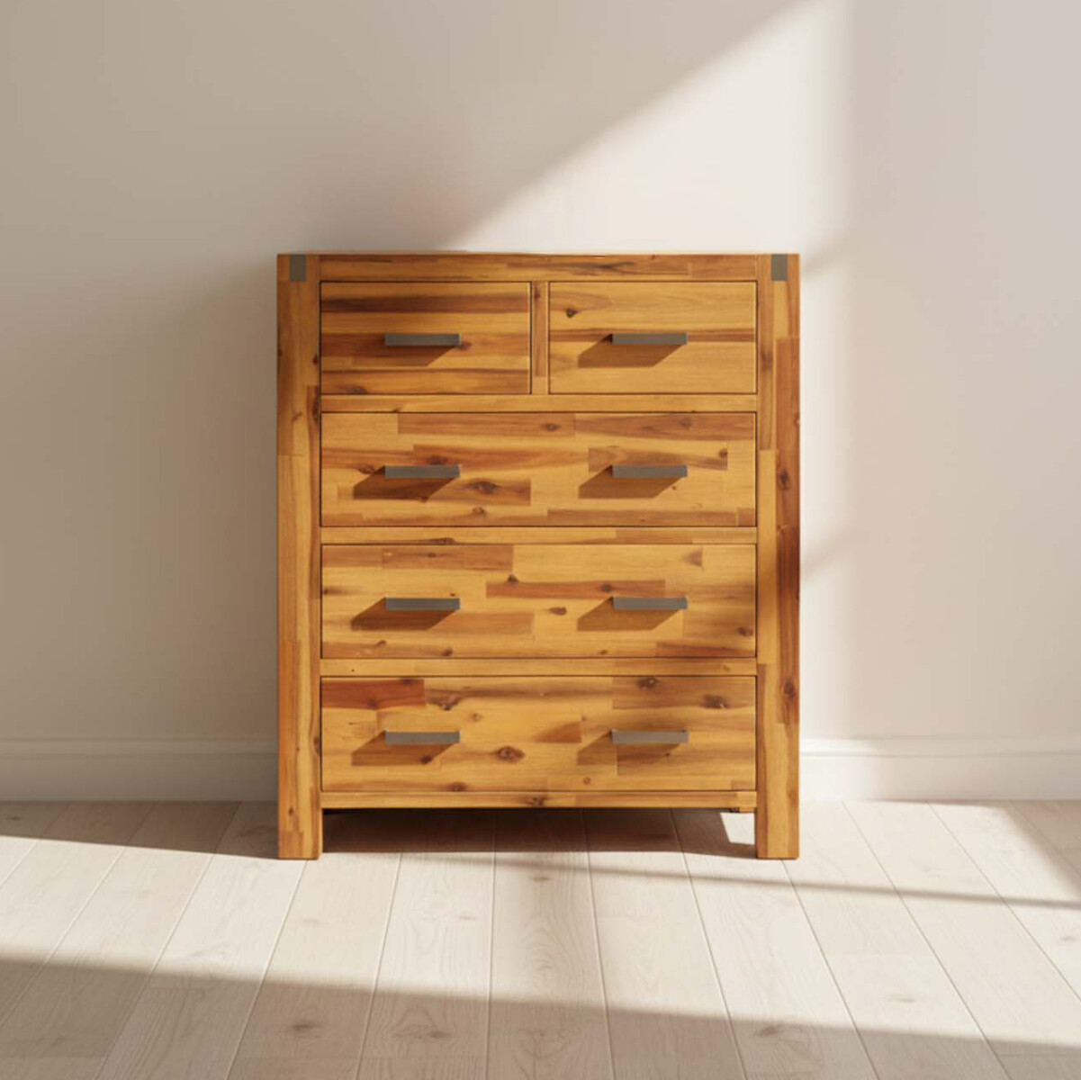 CÓMODA - 5 CAJONES MADERA-ACACIA NATURAL-BEIGE AHF 1202 