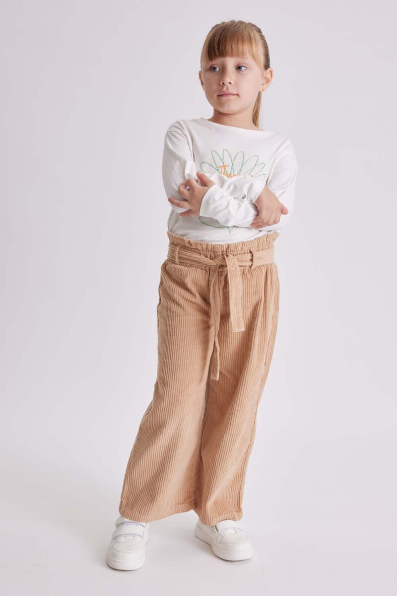 Pantalón ancho con lazo pana - Taupe 