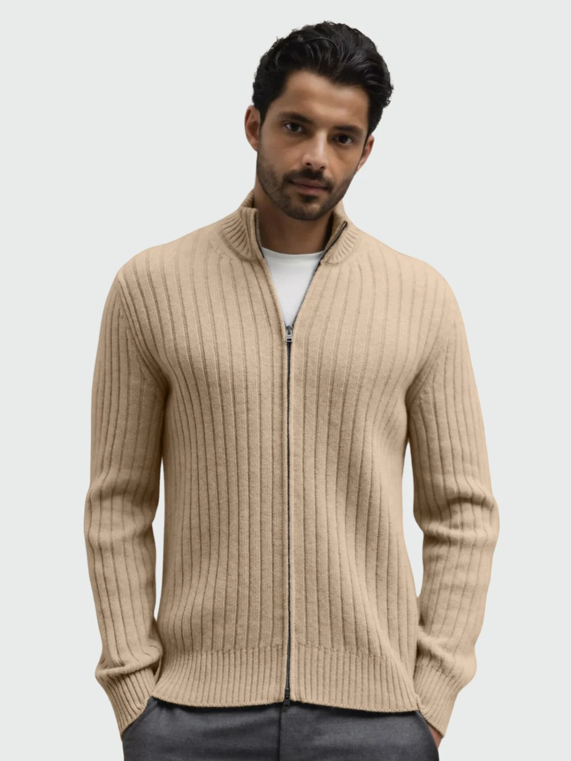 Herno - Cardigan de lana acanalada con cuello alto 0