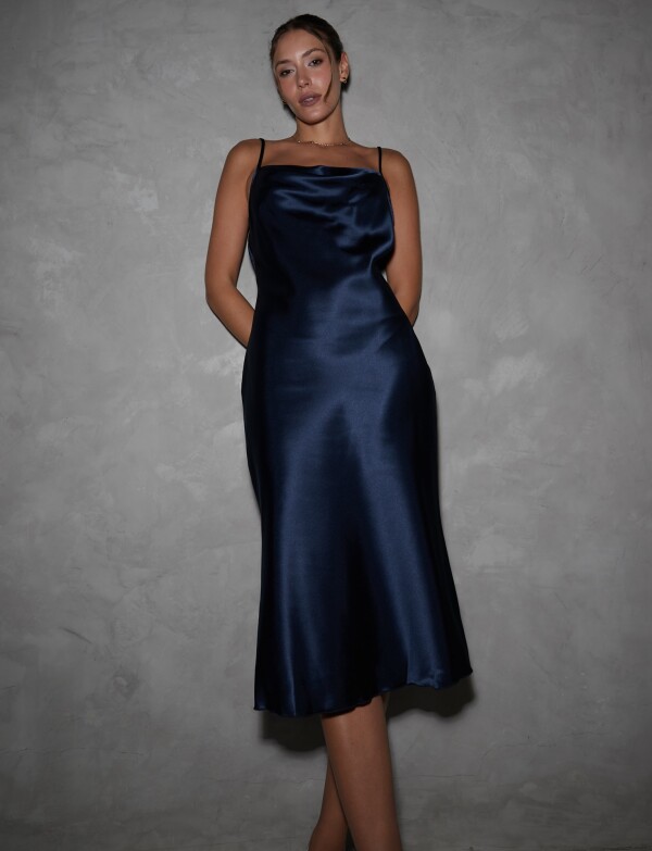 Vestido Noche Saten AZUL