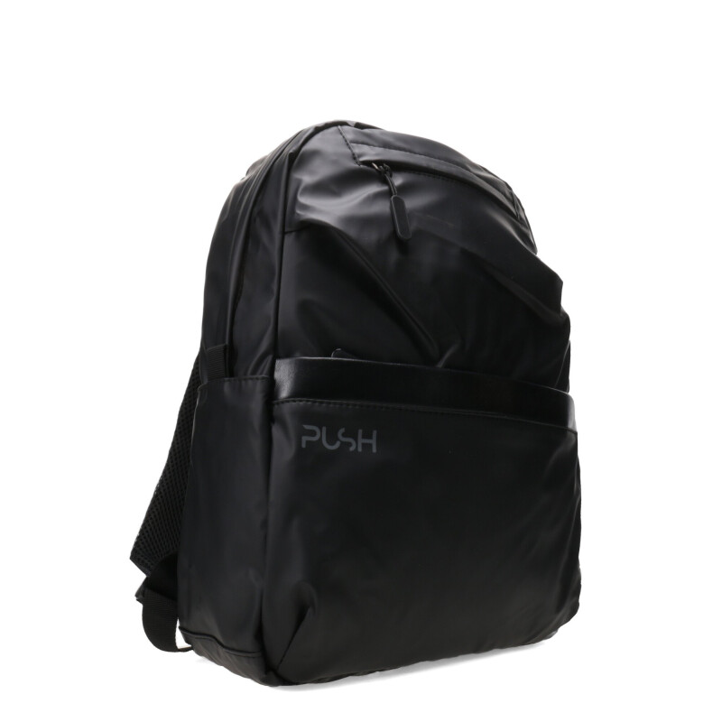Mochila Push De Tela con Bolsillo Frontal Negro