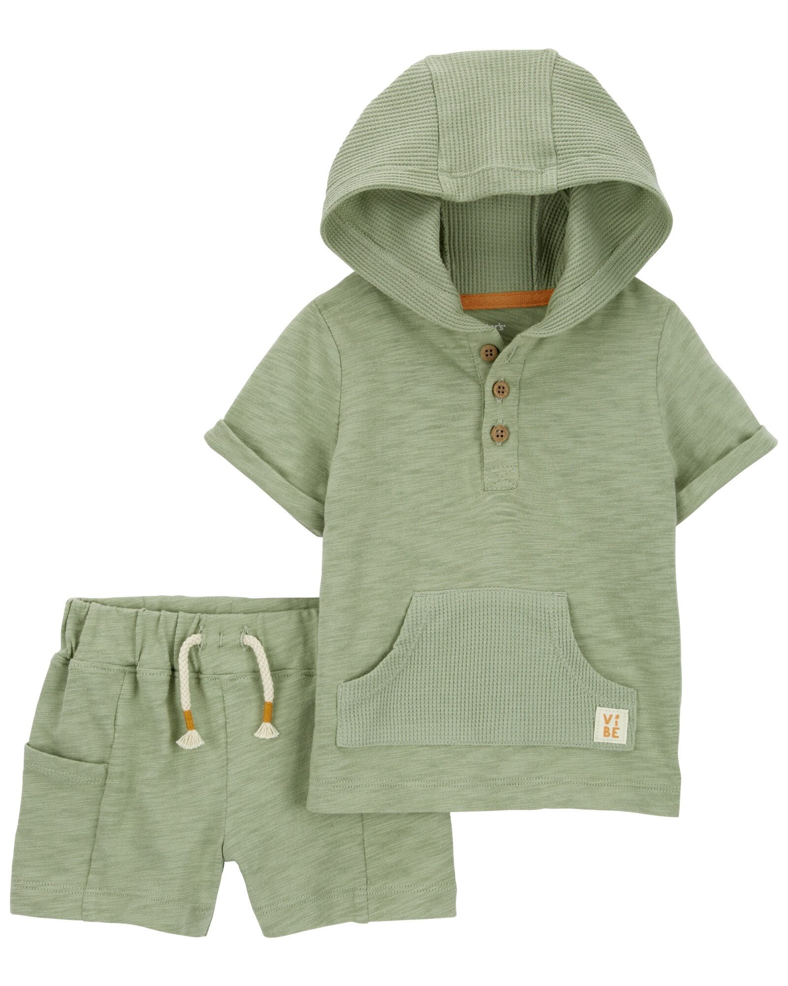Set dos piezas de algodón, short y canguro verde Set dos piezas de algodón, short y canguro verde