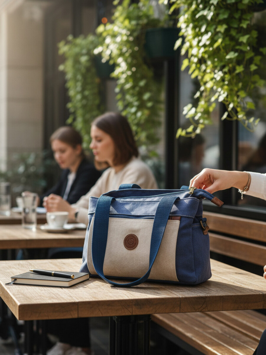Bolso cartera en lona - Azul 