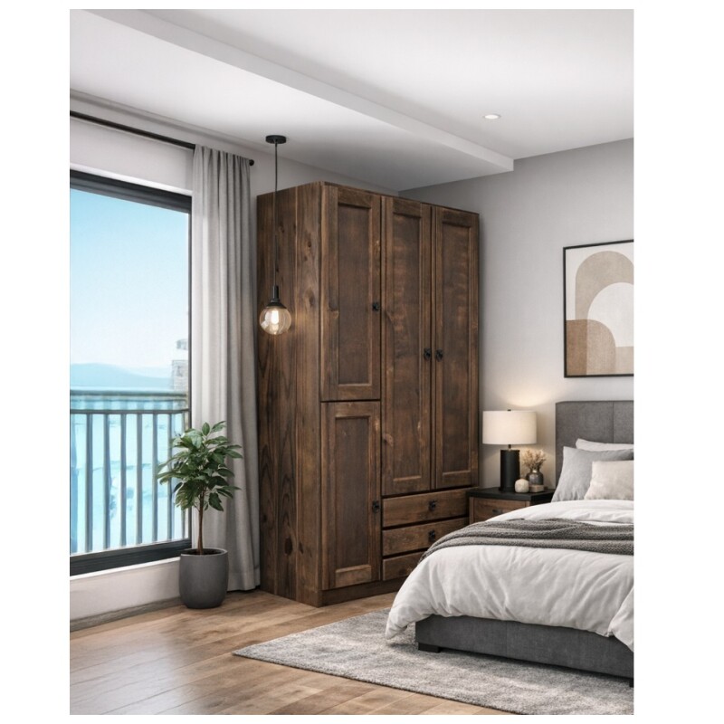 Ropero Madera Maciza 4 Puertas 3 Cajones Lustrado - Ltc Nogal Ropero Madera Maciza 4 Puertas 3 Cajones Lustrado - Ltc Nogal