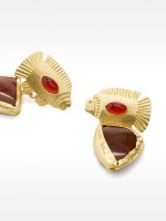 Pendientes De Peces Con Piedra rojo
